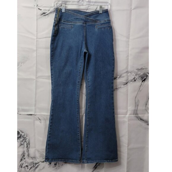 SHEIN Women's Size 27 High-Waisted Crossover Criss-Cross Flare Leg Jeans - Picture 1 of 10